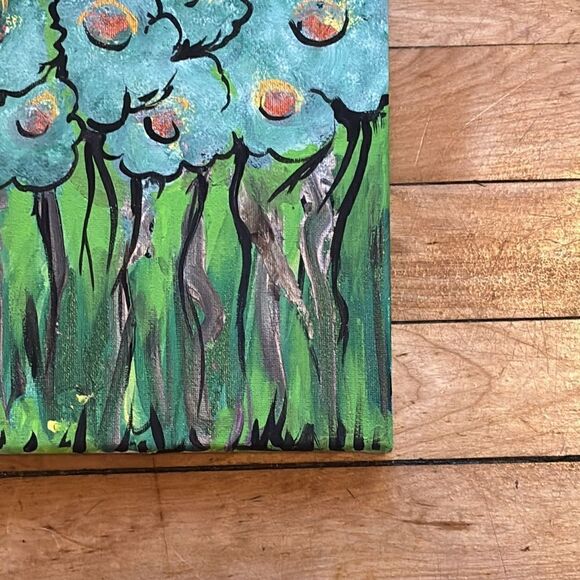 Original Acrylic Painting with metallic 8x10- Tall Blue Floral Dark Stems - Picture 4 of 6